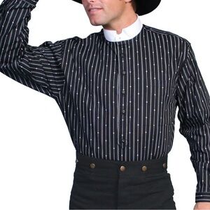 New Scully Black Pinstripe Band Collar Western Shirt